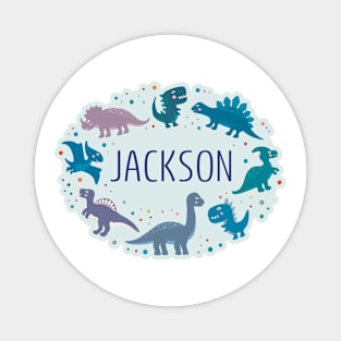 Jackson name surrounded by dinosaurs Magnet